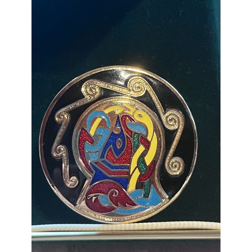 Vintage Tara Ware Book of Kells Brooch ~1.75" Copper Champleve Enamel